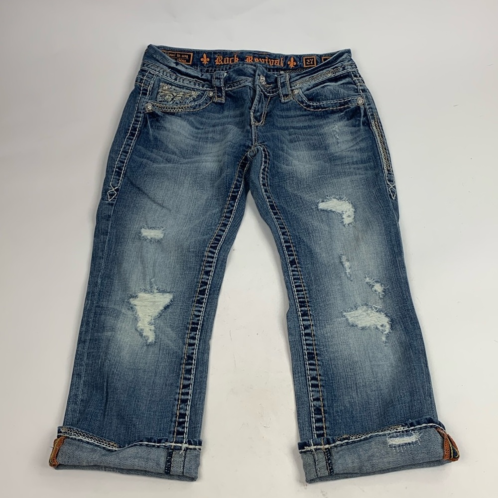 Rock Revival Bella Capri Denim jean pants Jeans Size 27 stretch Distressed
